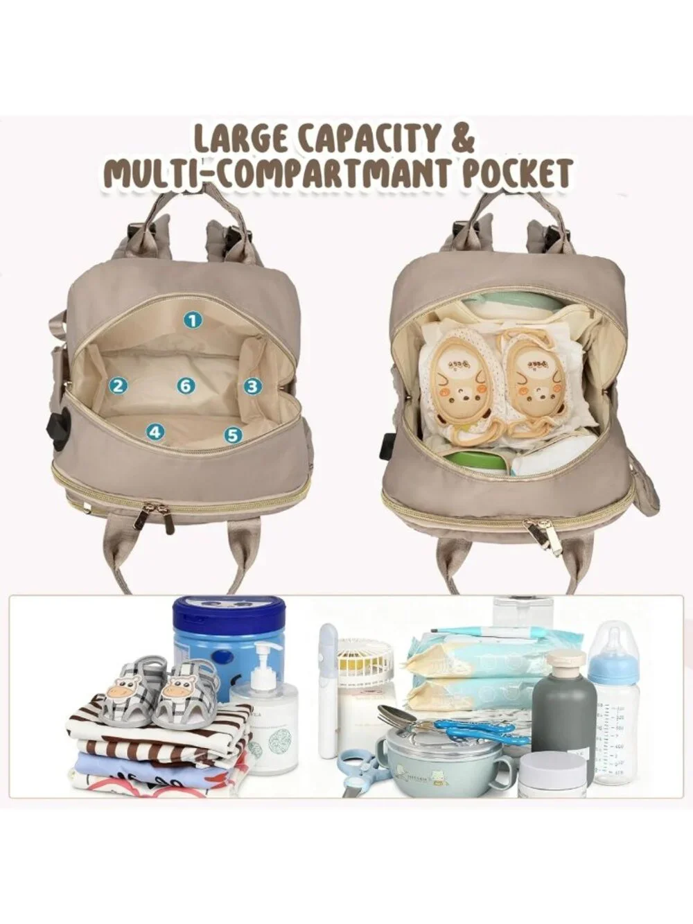 Stylish Waterproof Diaper Bag Backpack with Changing Pad, USB Port & Stroller